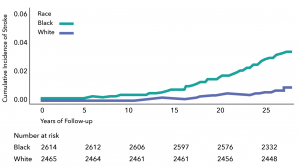 chart showing cumulative incidence of stroke in blacks and whites