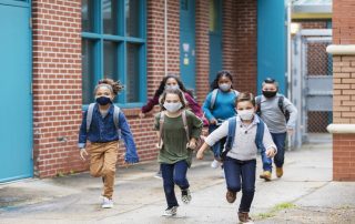 School Kids Running in Masks