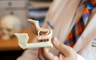 photo of Dr Hallah holding jaw model